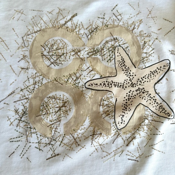 Coach Authentic Starfish Pima White & Beige Starfish 3/4 Sleeve Top Size XS - Picture 6 of 10